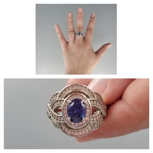Blue and White CZ Sparkle Silvertone Ring
